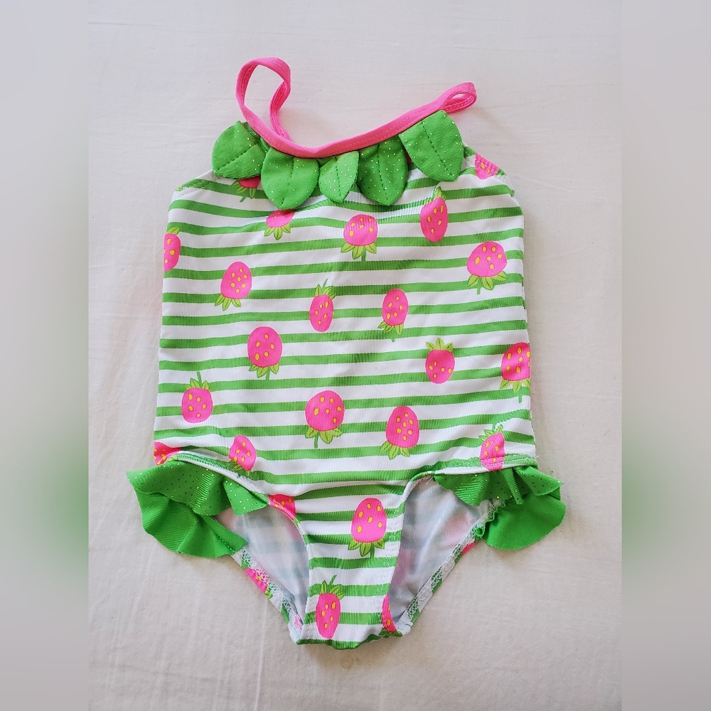 Wippette Girls One-piece Striped Strawberry Swimsuit Size 2T